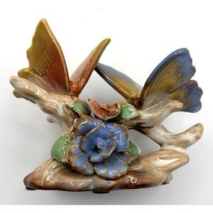 Butterflies Perched On Branches With Flowers. Porcelain Figurine Home Decor